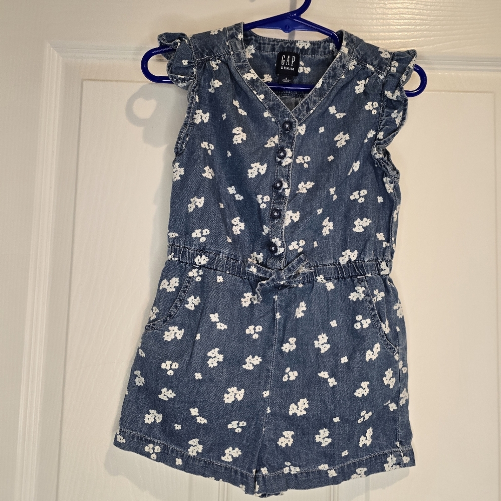 GAP Kids Blue Denim Floral Romper 3T